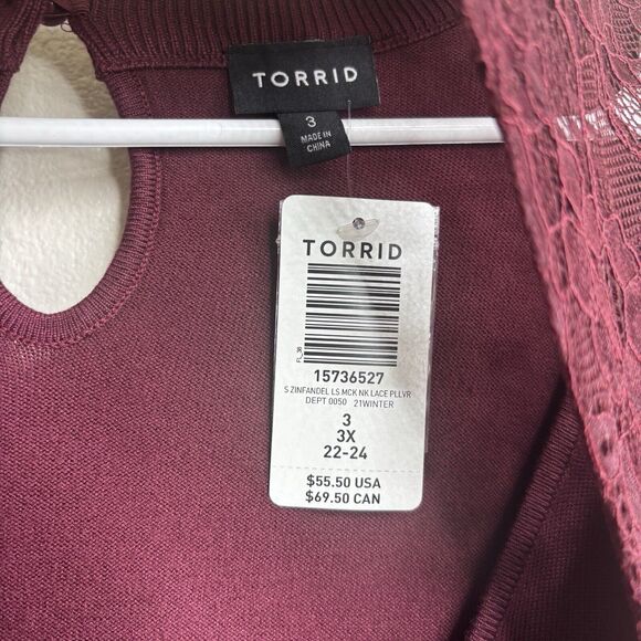 Torrid Pullover Lace Keyhole Mock Neck Sweater Womens Size 3 (22-24) - Picture 3 of 9